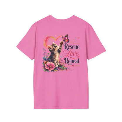 Rescue Love kitten heart butterfly T-Shirt | Rescue Love Repeat tee