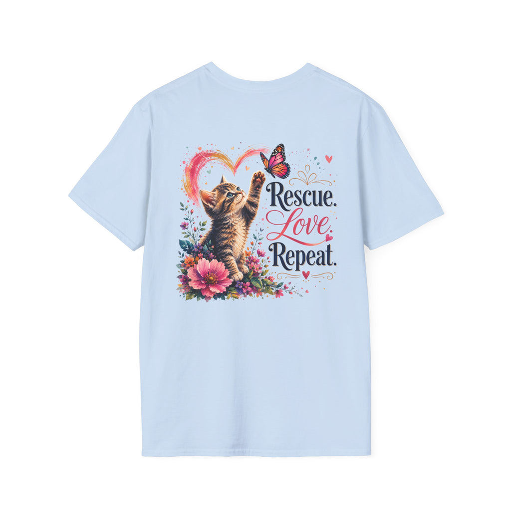Rescue Love kitten heart butterfly T-Shirt | Rescue Love Repeat tee