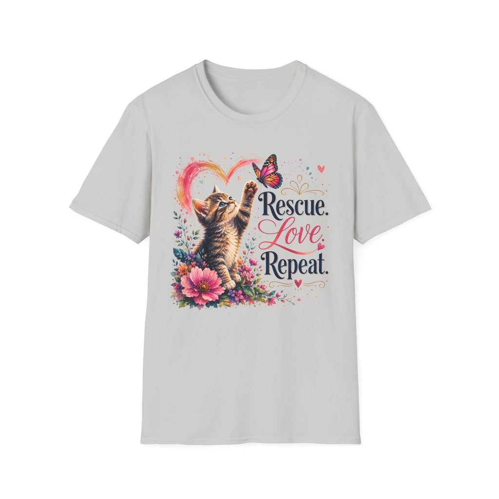 Rescue Love kitten heart butterfly T-Shirt | Rescue Love Repeat tee